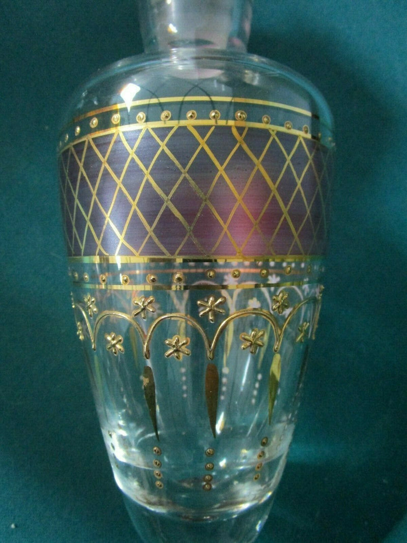 BOHEMIAN CZECH PURPLE CRYSTAL GOLD DECANTER WITH STOPPER AND BOWL PICK1