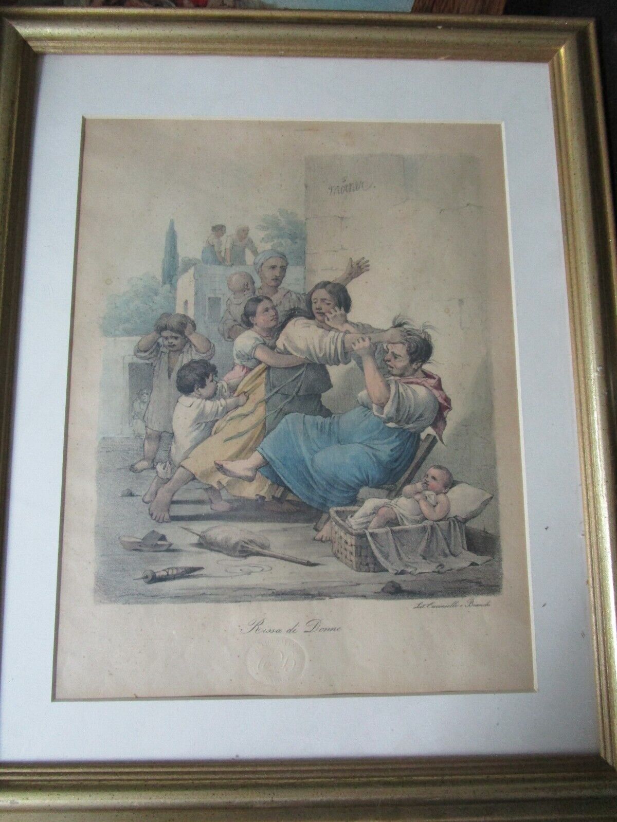 1830 Litografia Cuciniello Bianchi hand colored original seal frame MORNER pick1