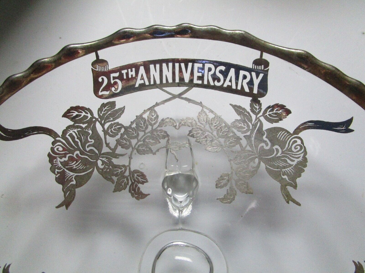 Rockwell 25th Anniversary footed dish crystal silver overlay 7 1/2"