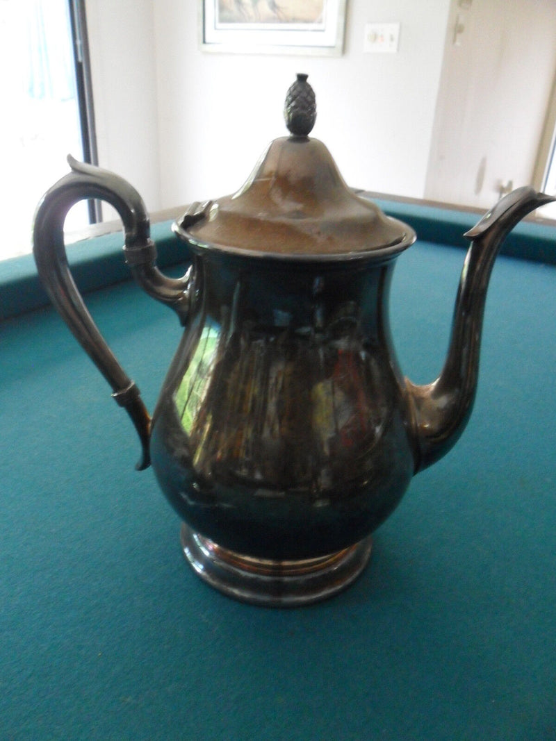 Antique Reed & Barton Jamestown Silverplated Coffee Pot, creamer and sugar origi