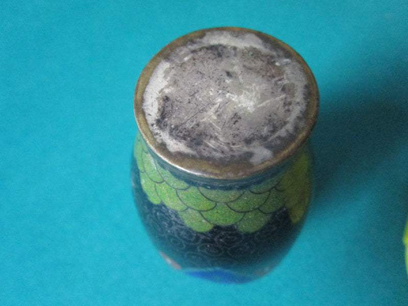 CHINESE CLOISONNE VASE TRUQUOISE/BLUE  AND GREEN INSIDE 5 1/2"