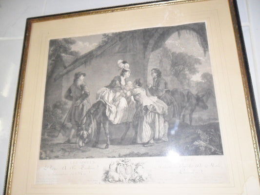 "Les adieux à la Nourrice" French line engraving print c1770s by Aubry, Etienne