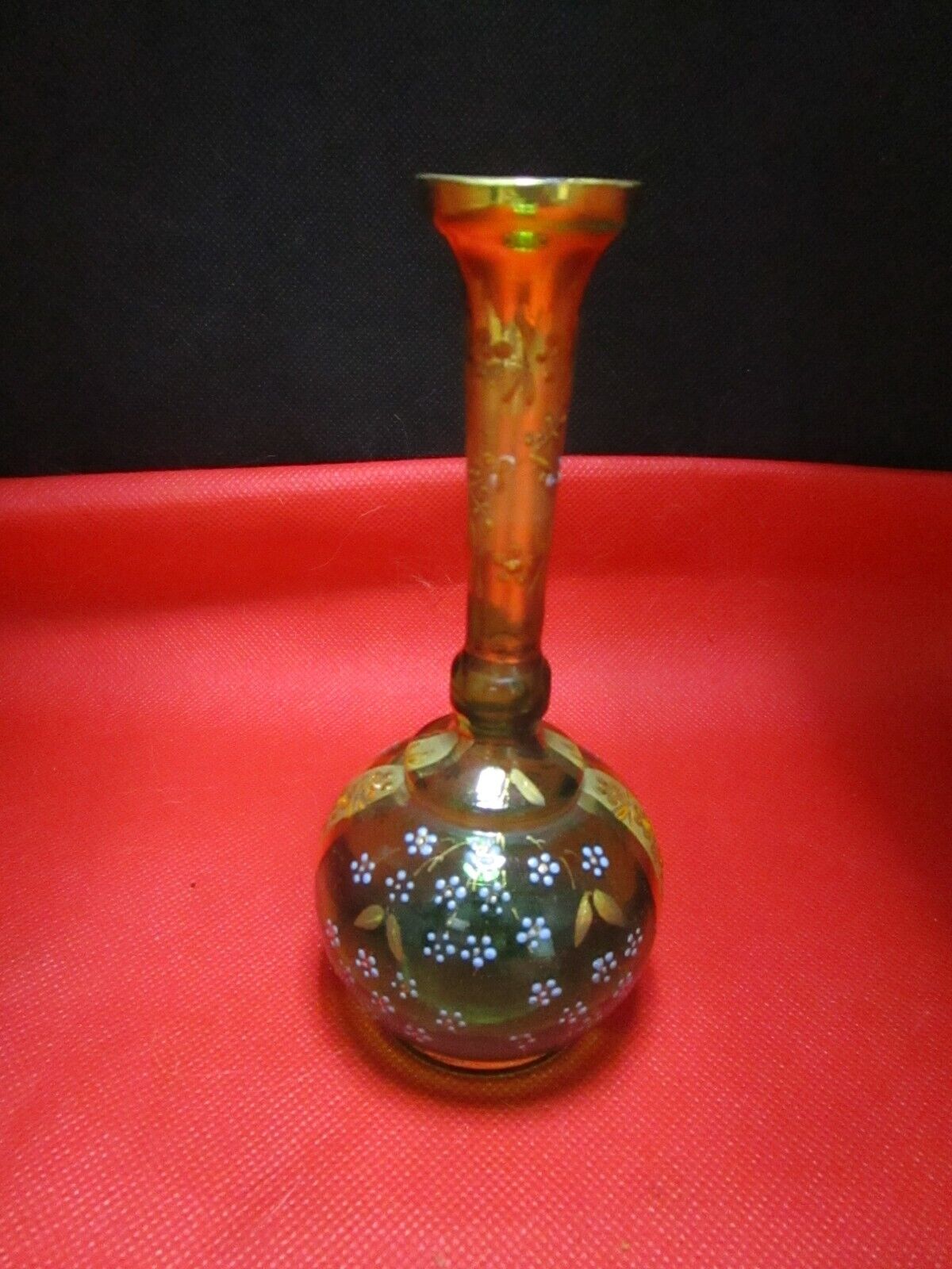 BOHEMIAN ENCRUSTED GOLD AND FLOWERS bud vase 6"