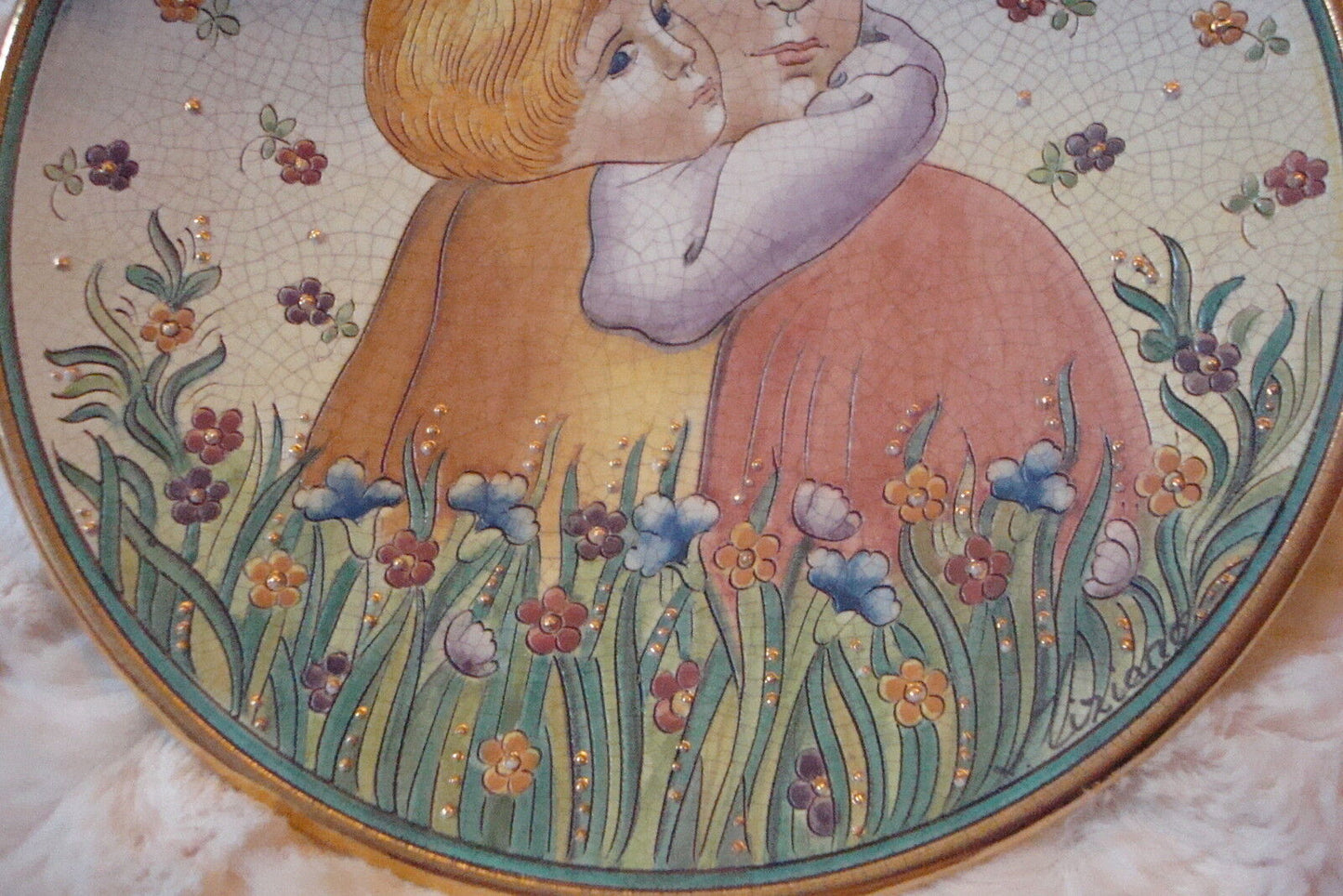 "Mother's Day" by Tiziano, Veneto Flair 1974, hand etched and painted in Italy