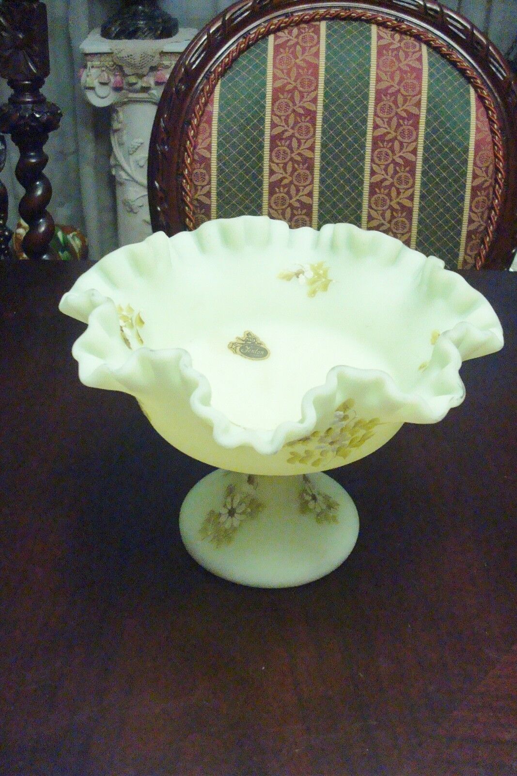 Vintage Fenton SIGNED by Peggy Bennett  Satin Glass Custard Footed Compote