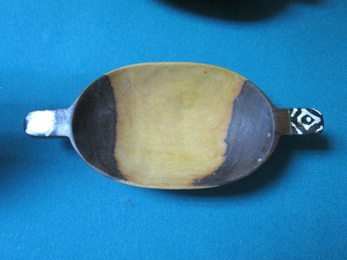 AFRICAN WOOD CARVED 2 BOWLS WITH HANDLE  8X 3 1/2"