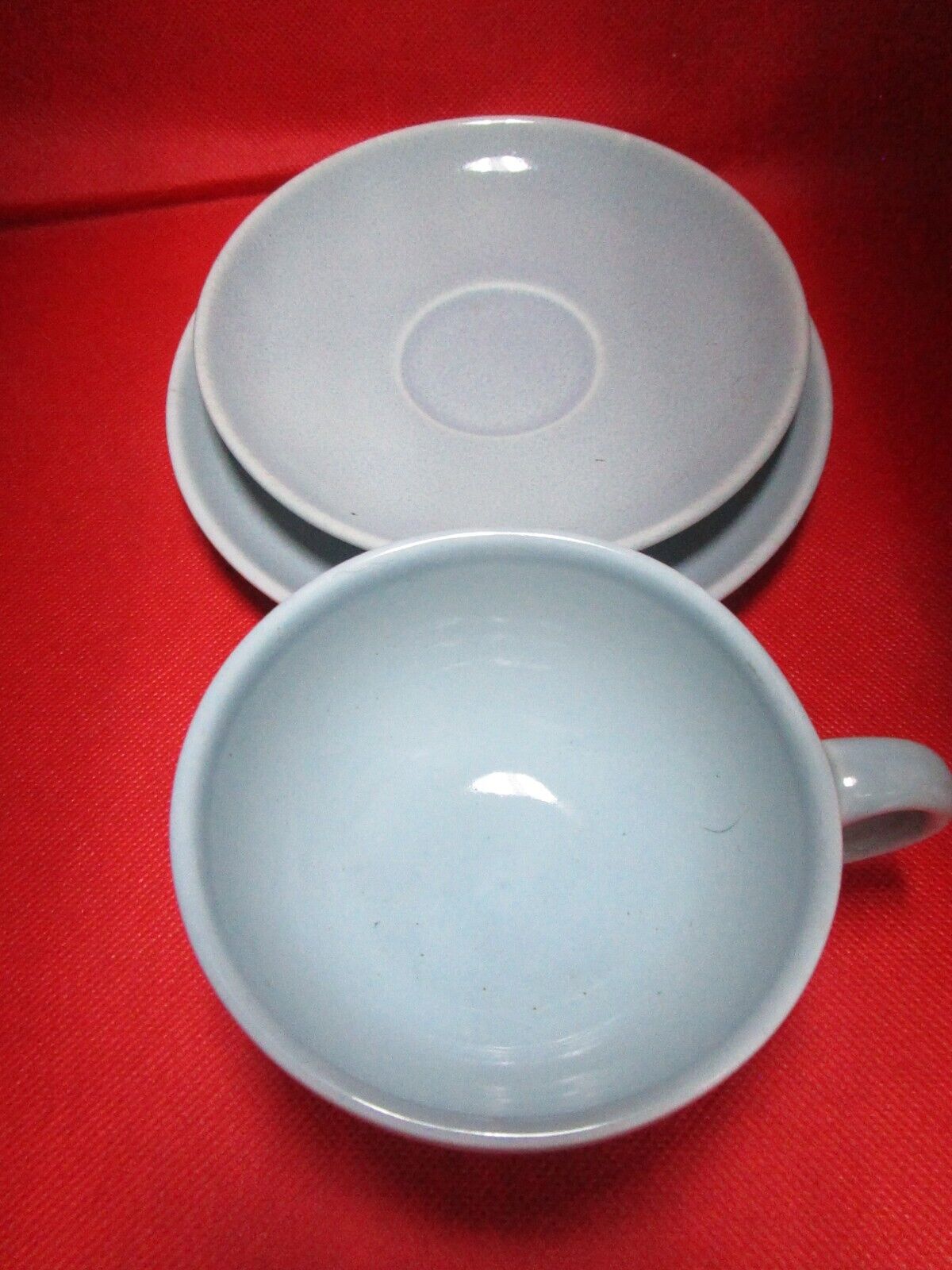 Russel Wright TRIO cup, saucer and cake plate Iroquois blue