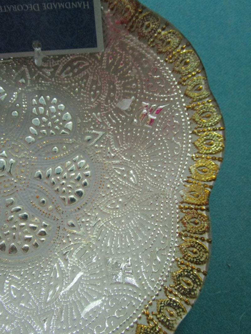 TURKISH ART GLASS BOWL 2 X 8 3/4" REVERSE PAINTING 100 PURE SILVER PICK 1