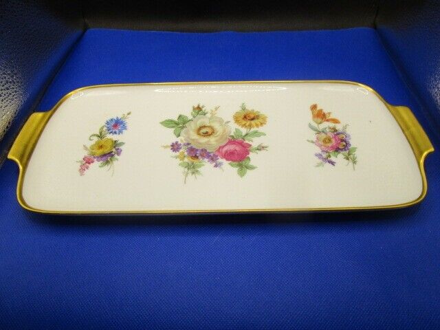 ALKA GERMANY FLORAL TRAY PLATTER GOLD HANDLES 13 X 6" [TOP100]