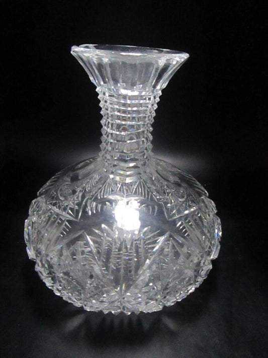 AMERICAN BRILLIANT WATER CARAFE DIAMOND CUT RIBBED NECK 7"