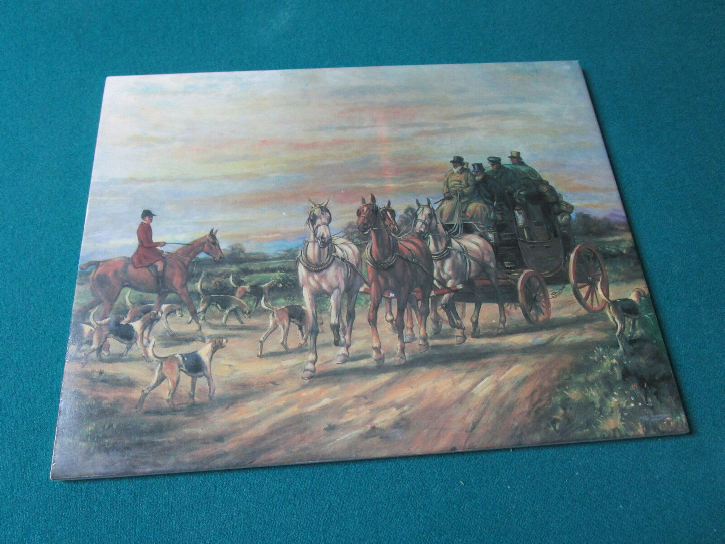 VINTAGE PRINTED CERAMIC TILE 10 X 8" ENGLAND COACH TIMES