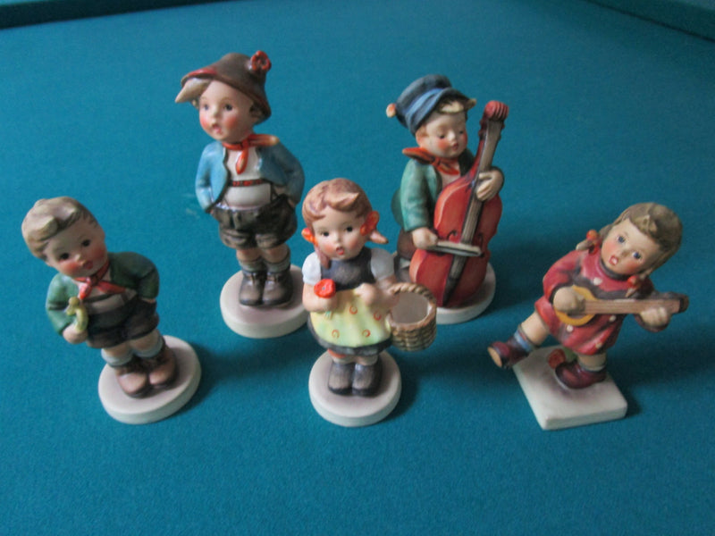HUMMEL 5 FIGURINES LOT: BROTHER-SWEET MUSIC-TRUMPET BOY-SIGN OF SPRING-HAPPINESS