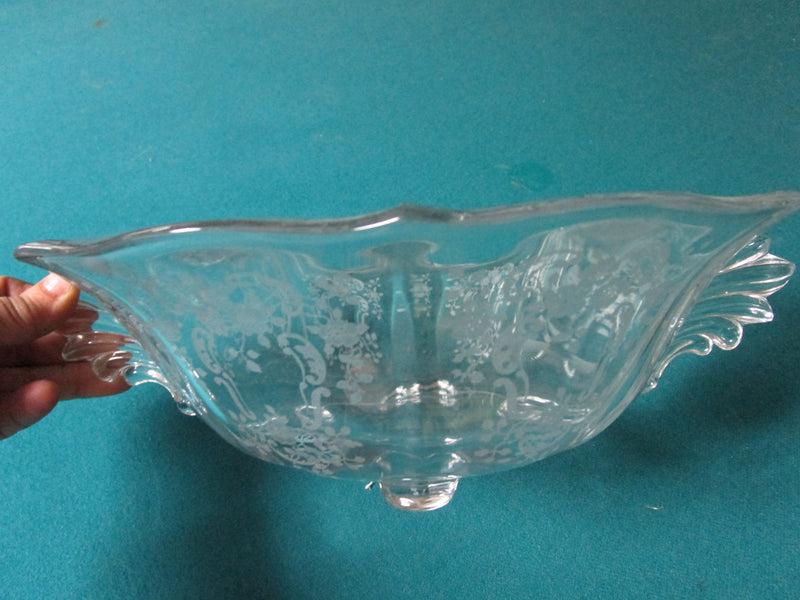 Fostoria Baroque Meadow Rose Elegant Glass Etched Footed Bowl [*GL13]
