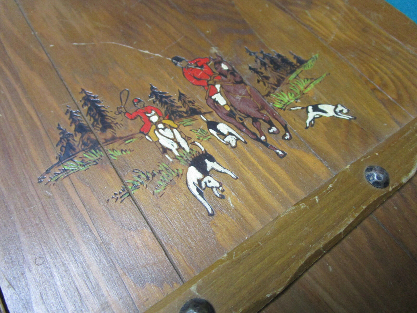 VINTAGE HAND MADE SCRAPBOOK HUNTING SCENE, NOT USED INSIDE 15 X 12" [*WOOD]