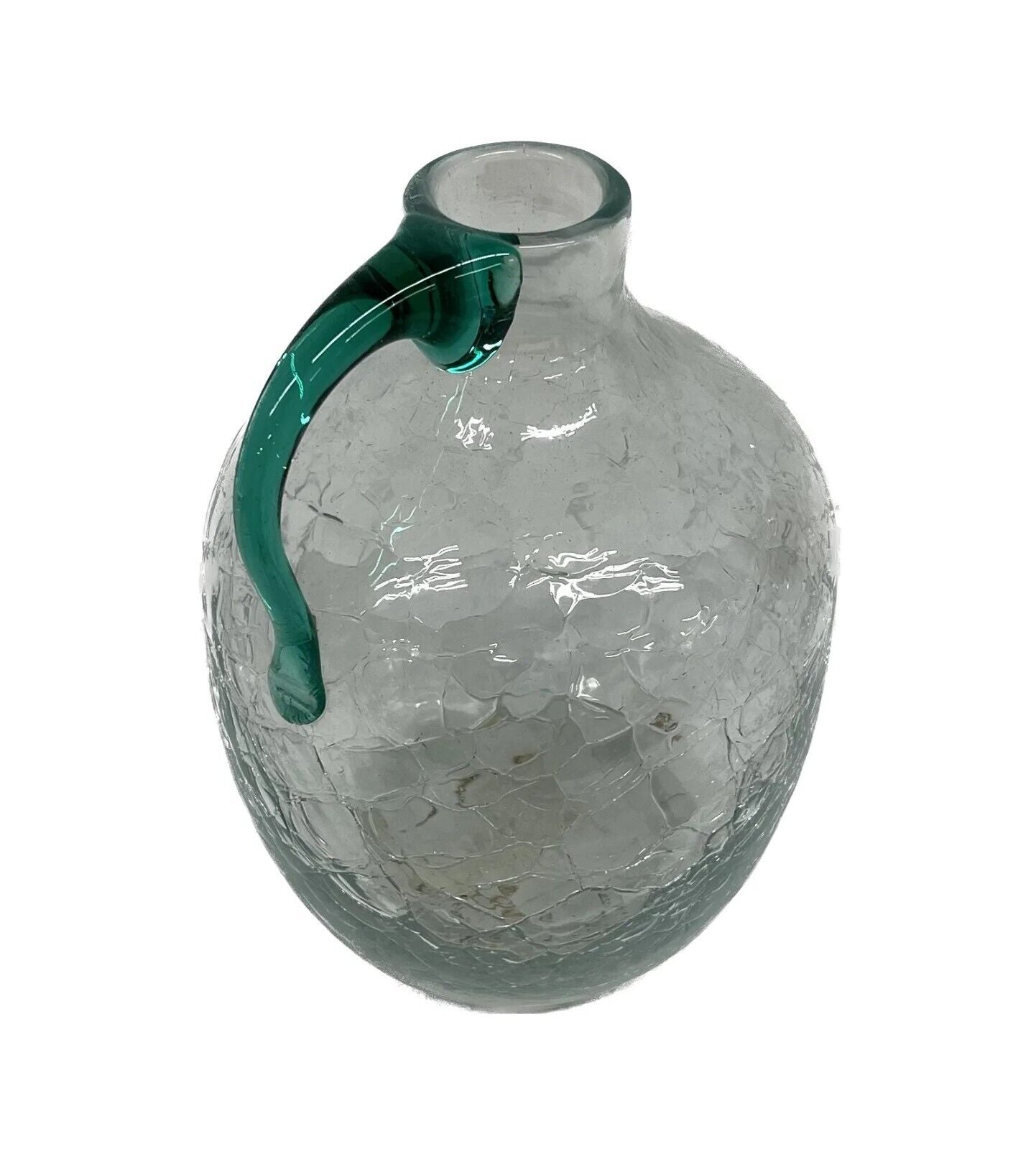 Antique BLENKO Crackle Handblown Art Glass Green Handled Bottle Jug or Vase