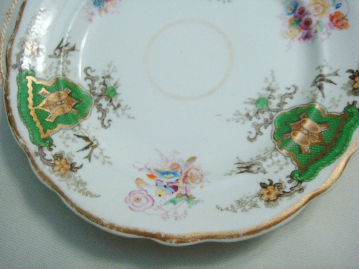 Dresden Armorial bread plates, 6, flowers,birds and gold, 7 1/2" [*a14]