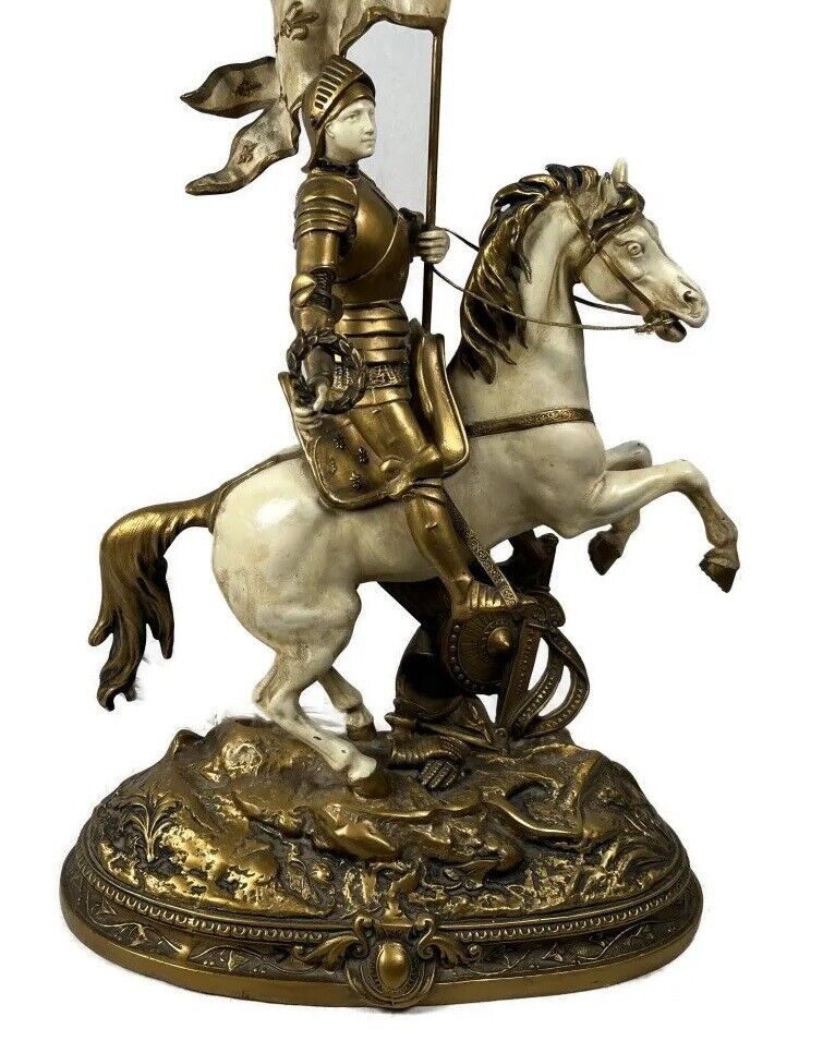 THEODORE DORIOT JOAN D'ARK ON HORSE SCULPTURE TABLE LAMP 30"