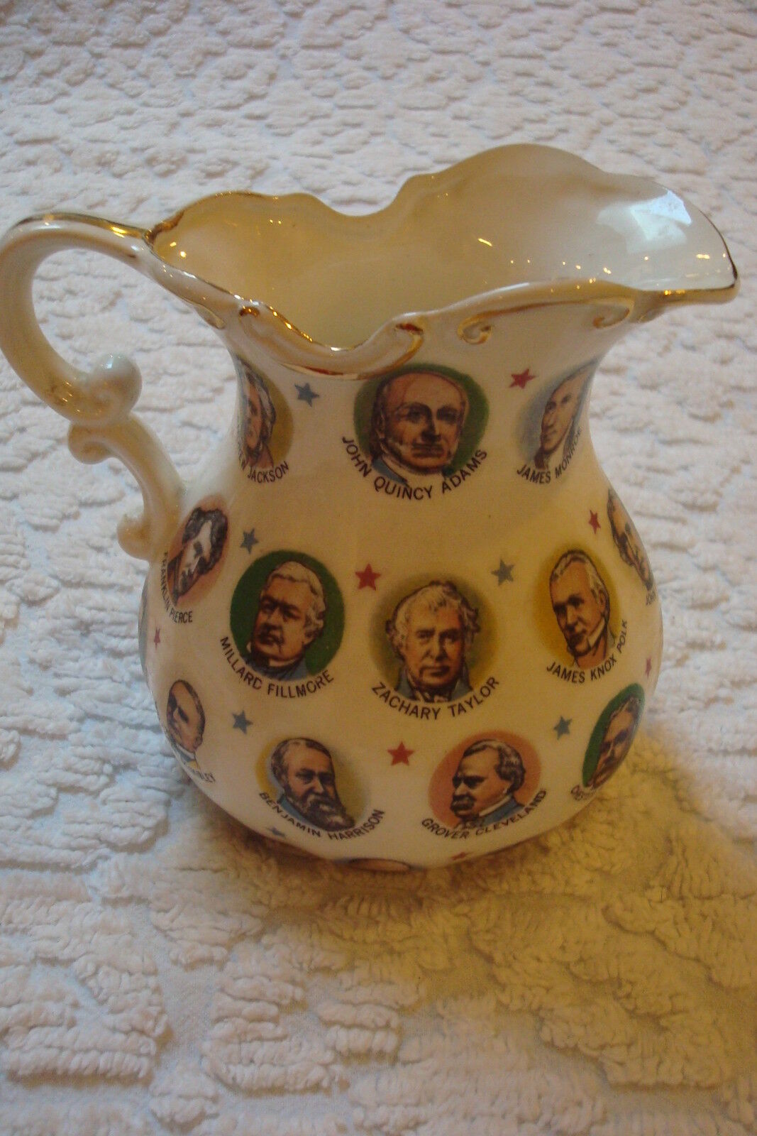 Pitcher From Chadwick-Miller 1965, Japan,decorated w/ faces of presidents RARE