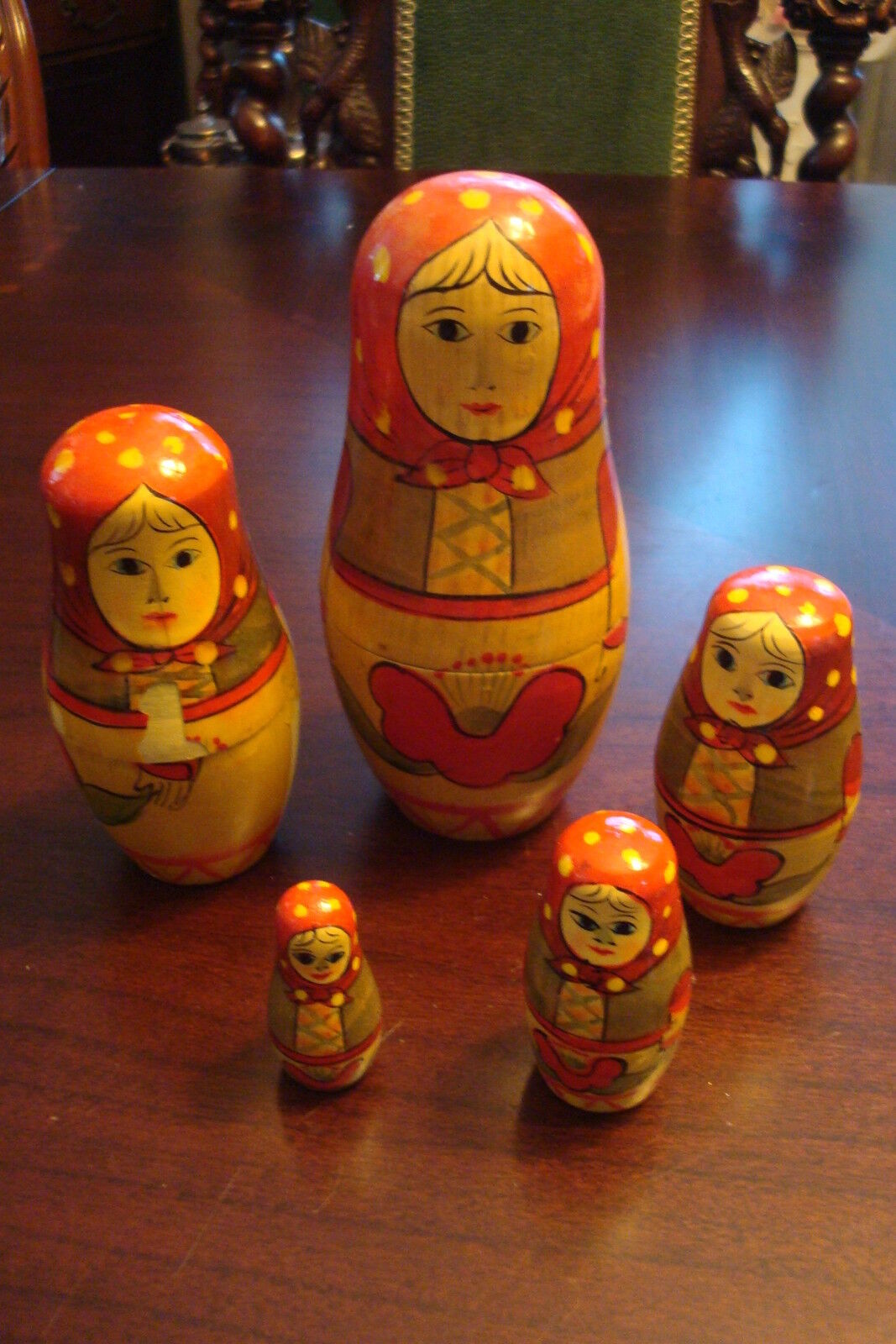 Vintage Nesting Dolls (5) 5 3/4" tall, hand painted