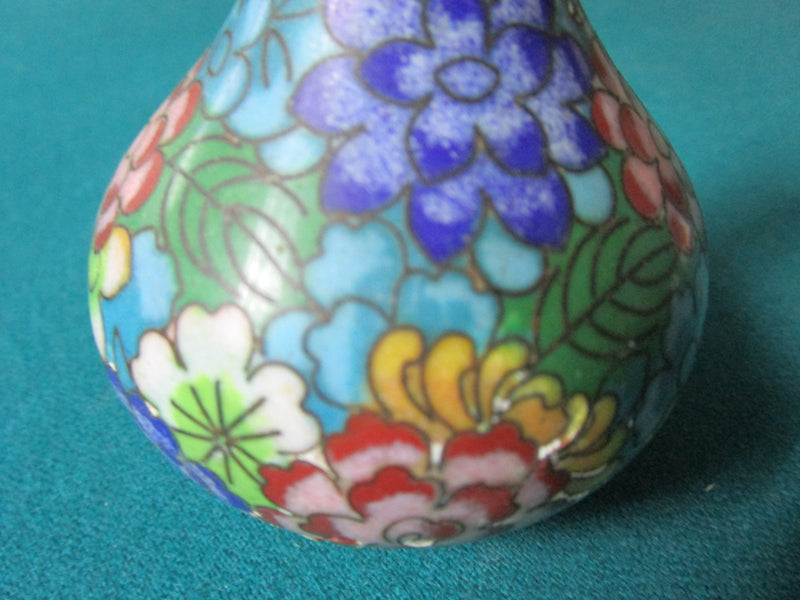 CHINESE CLOISONNE VASE MULTICOLOR FLOWERS 4"  ORIG