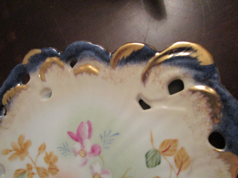 Gorgeous Gold And Blue Ceramic Square Reticulated Tray Mystery Mark 9 3/4" [#28]