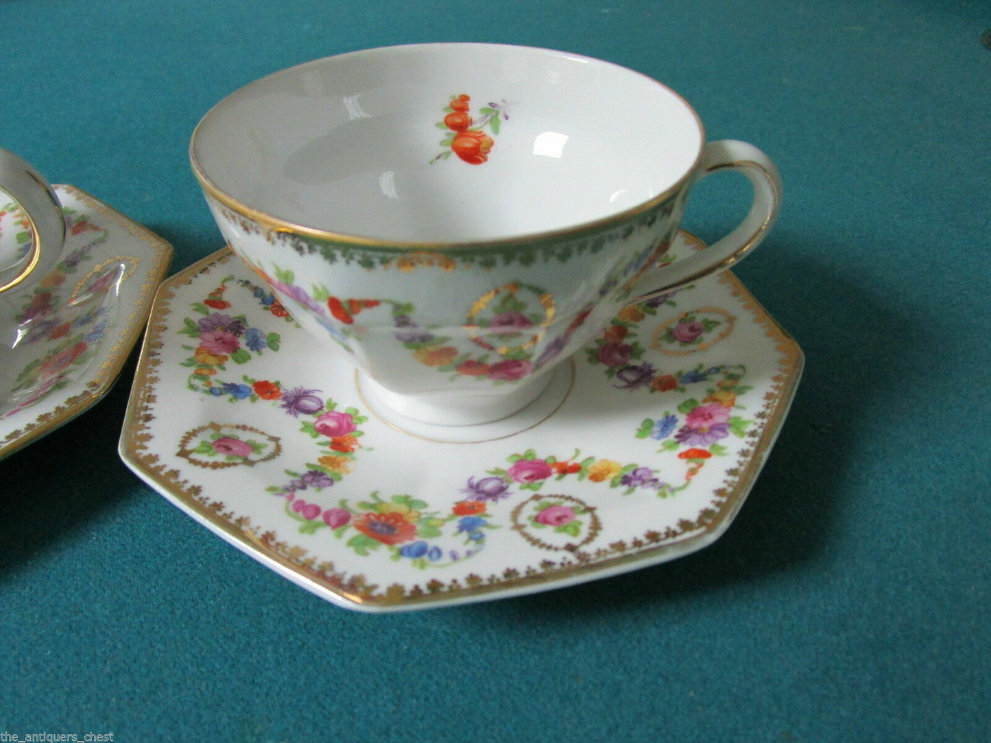 Vintage Schumann Germany RELISH TRAYcup saucer plates  LACED GARLANDS pick 1