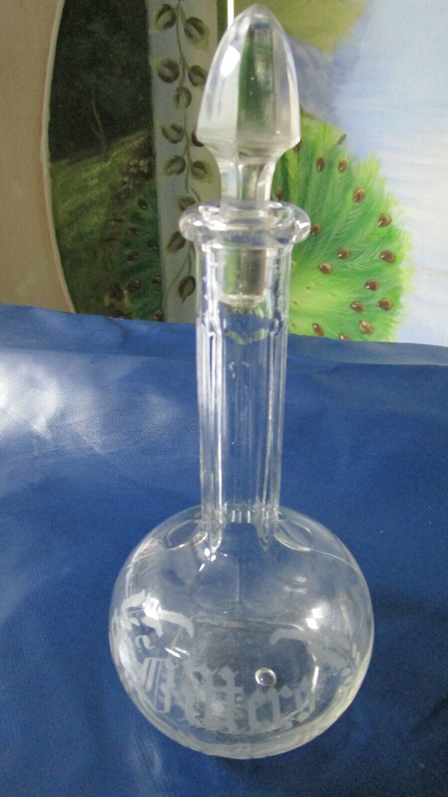 VICTORIAN Etched Orange Bitters bottle DECANTER WITH STOPPER