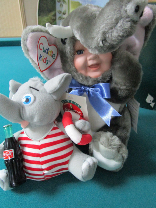 Geppeddo Aaron Cuddle Kid And Coca Cola Plush Elephant 2 Pcs Original doll