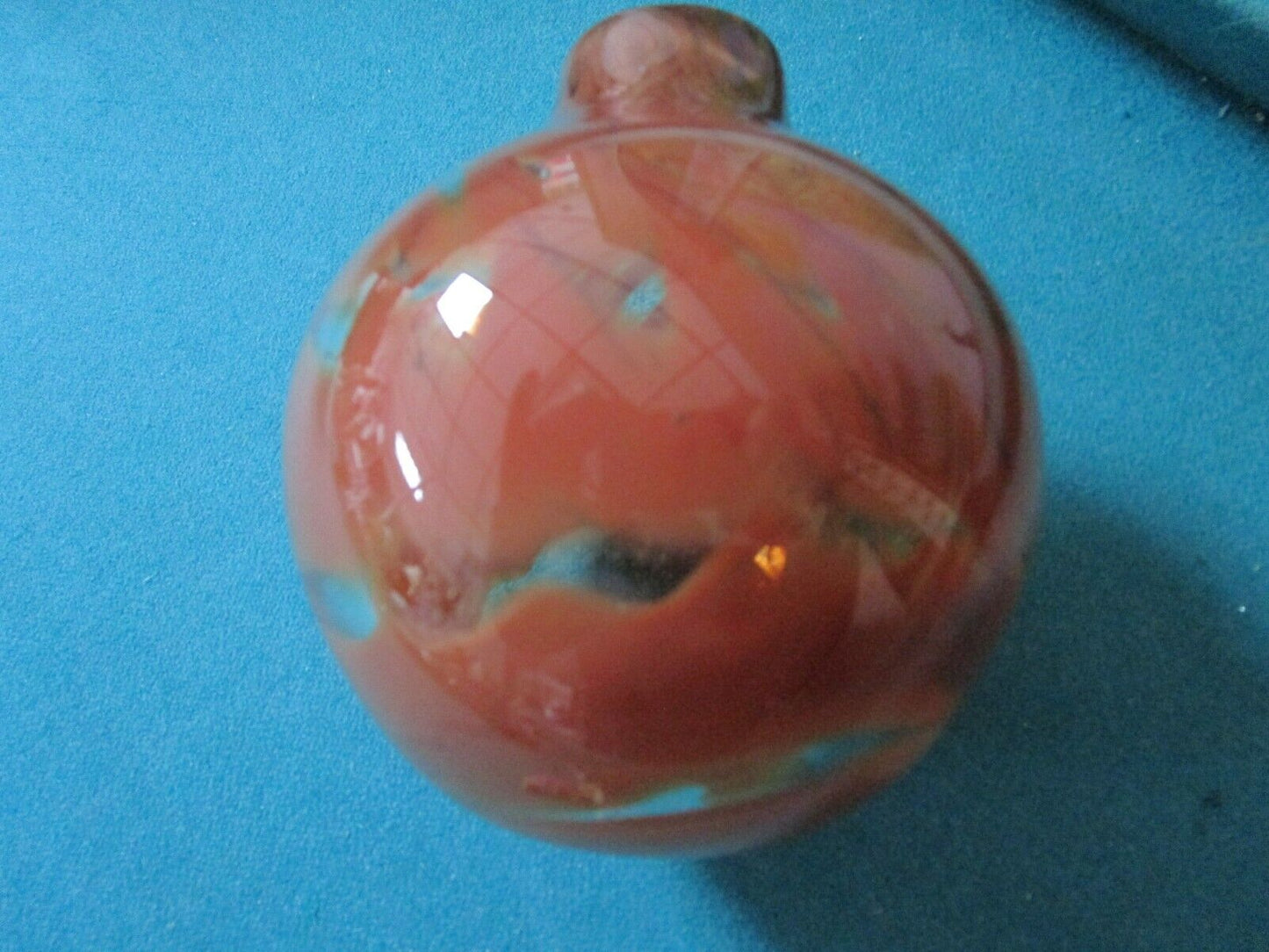 1977 Signed by Doug Sweet Hand blown Art Glass Vase Blue Brown AND DATED SPATTER