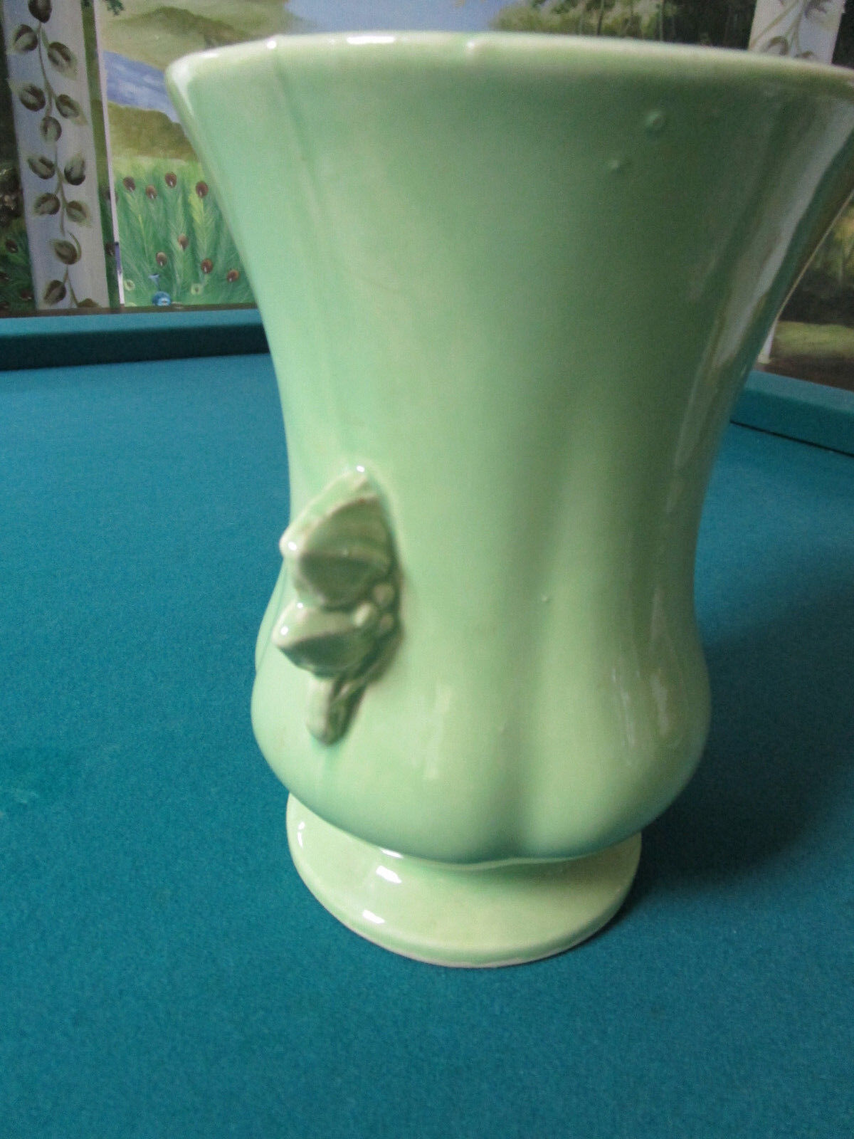 1940s UNMARKED MCCOY VASE TWO HANDLES GREEN 8 X 6" original