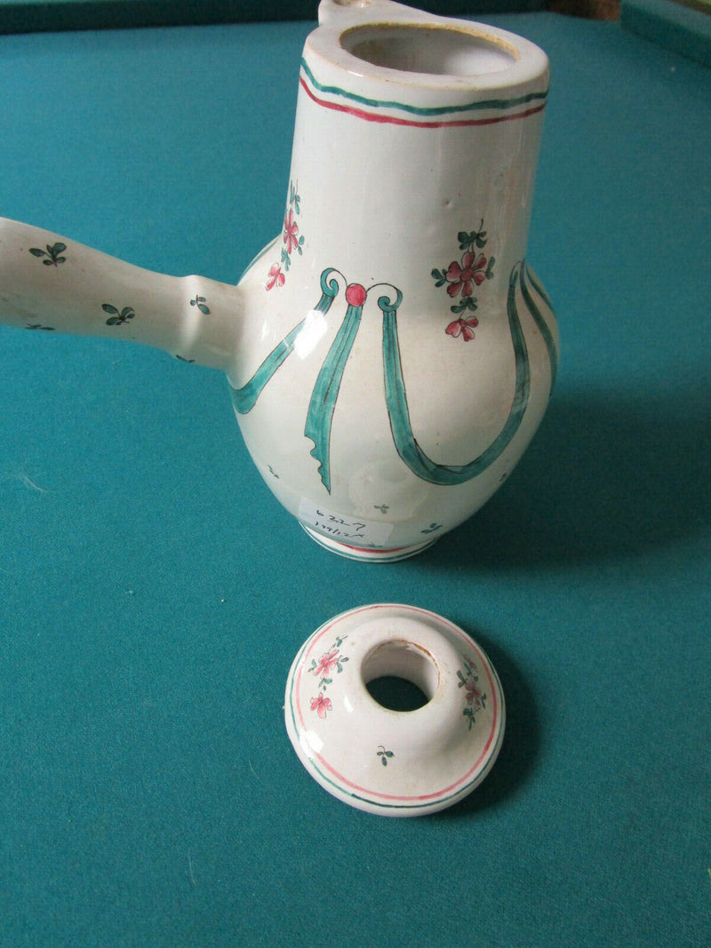 SCEAUX FRANCE FAIENCE ANTIQUE 1770s COFFEE POT WITH HANDLE STICK ORIGINAL