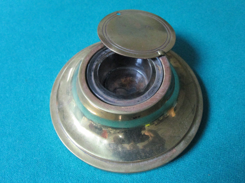 BRASS MID CENTURY INK WELL WITH GLASS INSERT 5" ORIGINAL