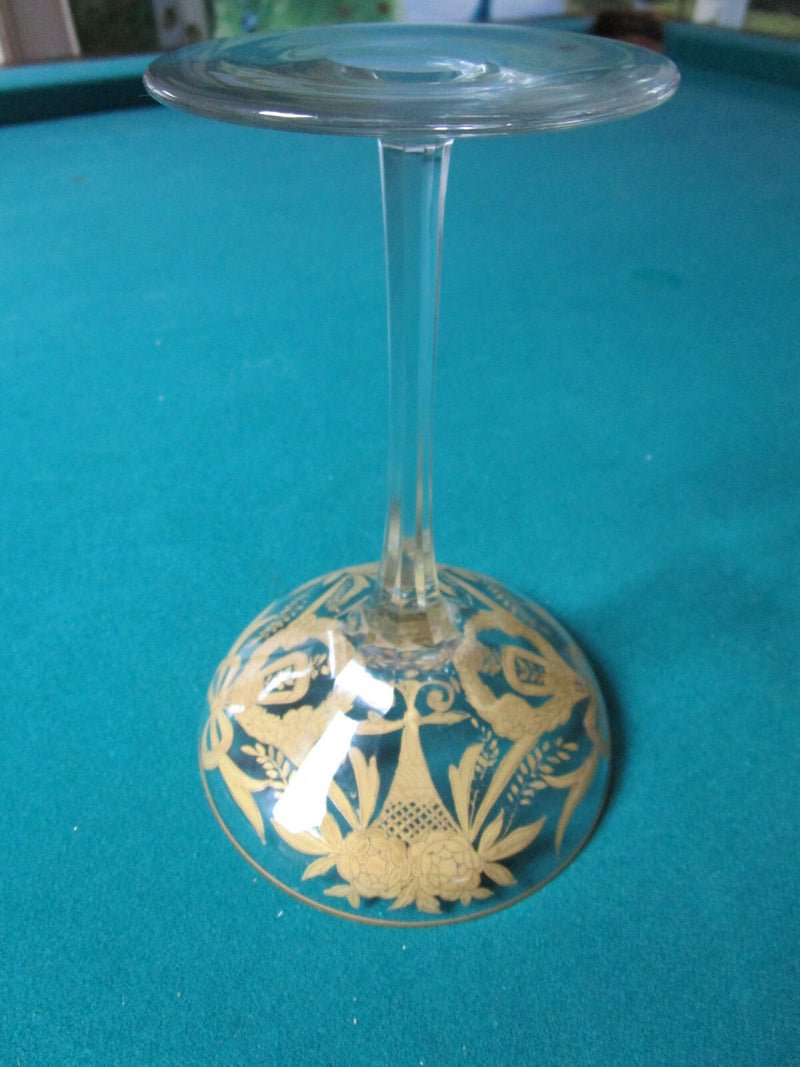 Footed Moser Style Compote Bowl Gold Decor 7 X 5" Fine Crystal
