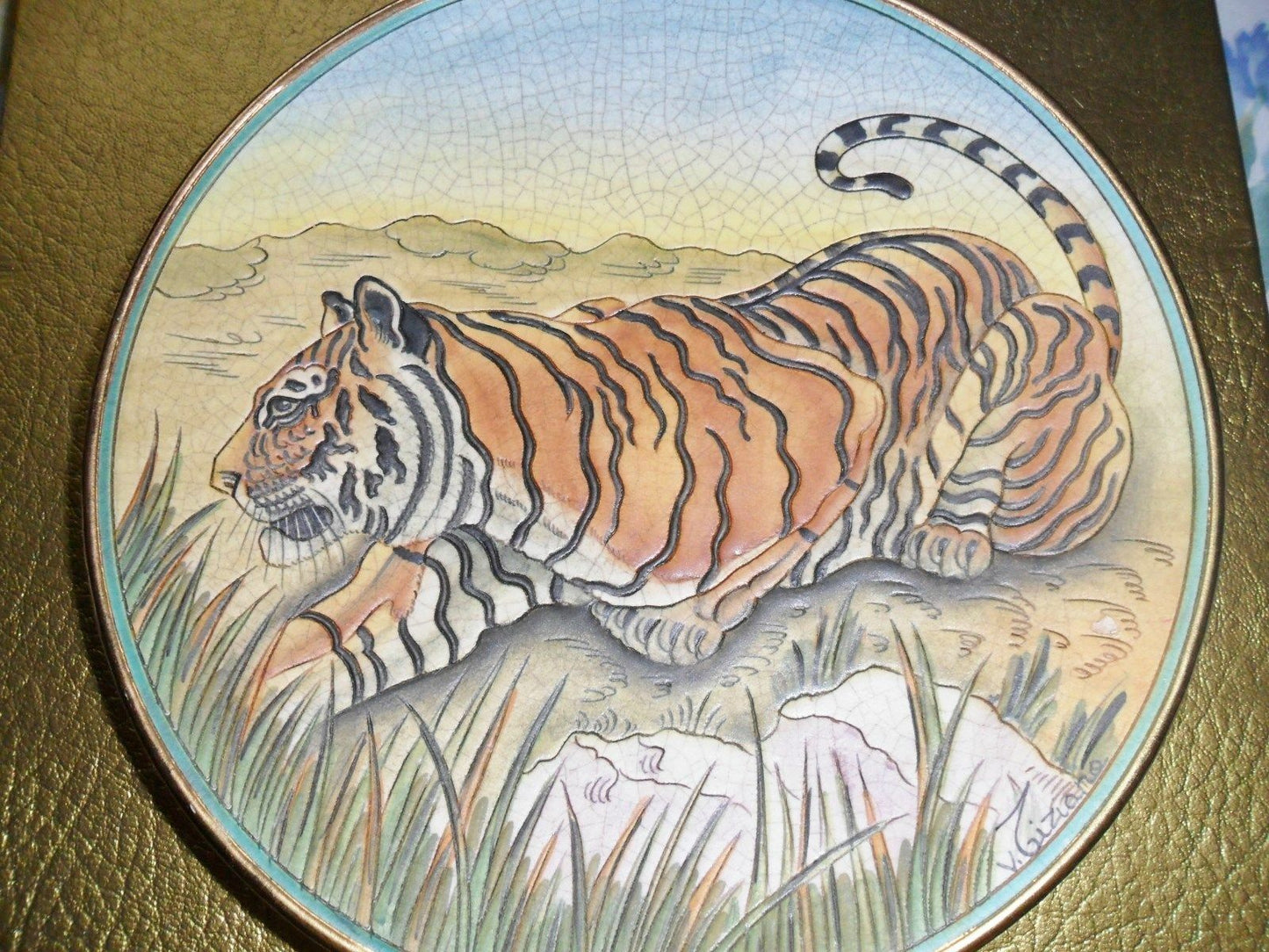 TIZIANO VENETO FLAIR PLATE ETCHED ITALY COLLIE, POODLE, GERMAN SHEPPERD, TIGER^^