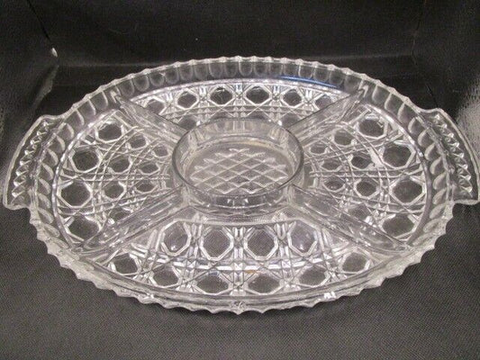 Antique American Brilliant Period Hand Cut Lead Crystal Oval Tray dip Dish 14"