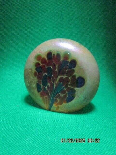 Paperweight Iridescent Flowers Signed 3 X 3 1/2" [PPWC]