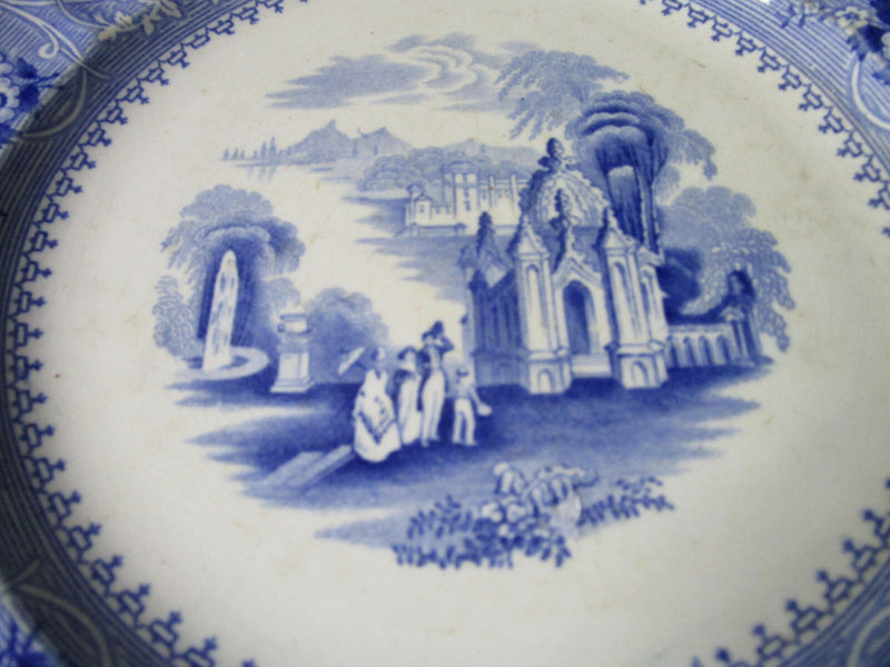 ANTIQUE 1850s ADAMS pottery COLUMBIA IRONSTONE BLUE TRANSFER COLLECTOR PLATE ^^