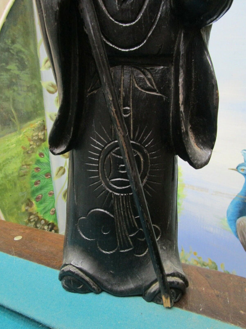 CHINESE IMMORTAL GOD Li Tieguai WOODEN CARVED 18" FIGURINE BLACK TEAK ^^^