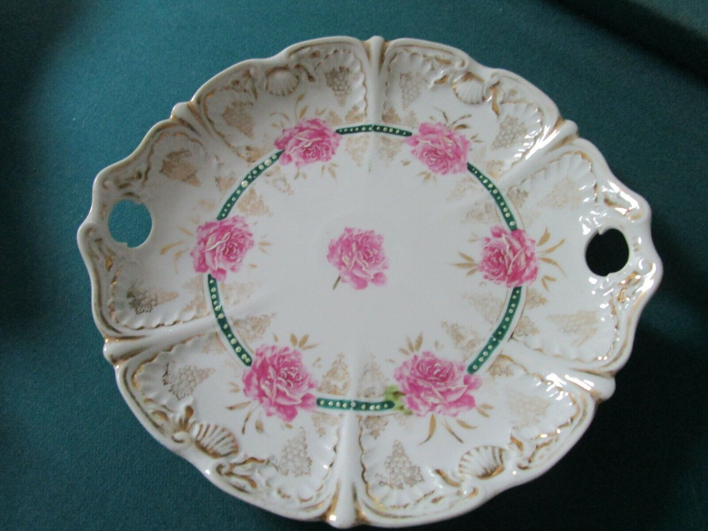 GERMAN ROUND TRAY GOLD ROSES 10 1/2" [B48]