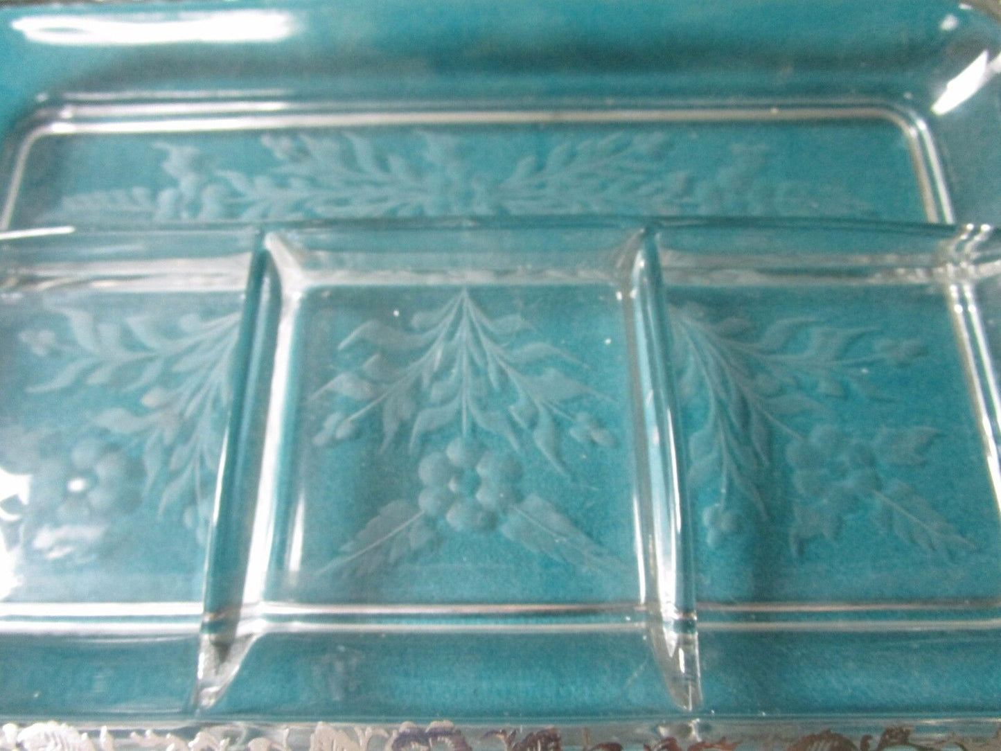 SILVER OVERLAY GLASS TRAY WITH ONE SERVER AND A PIN ANTIQUE