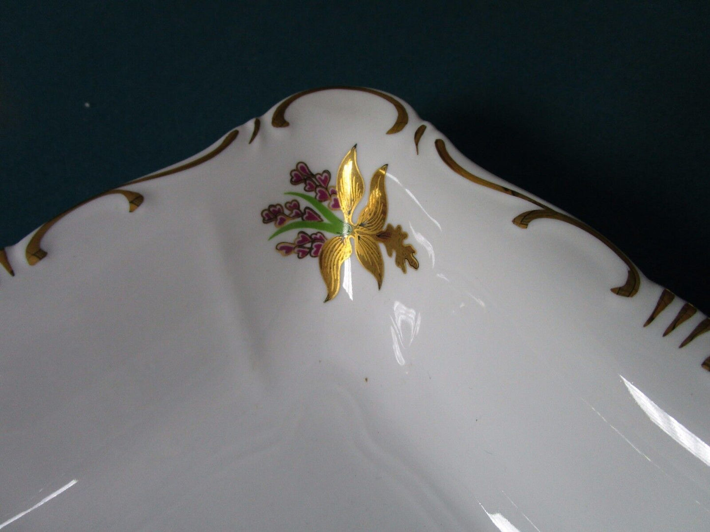 Zsolnay Hungary Square Bowl Golden Iris Flowers 1940s ^^