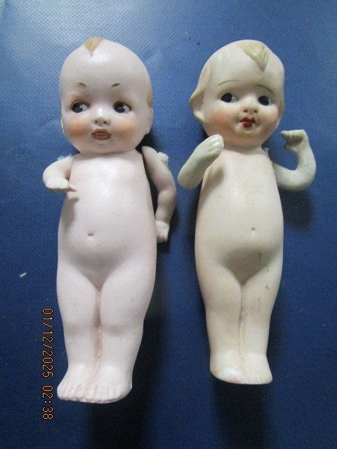 ANTIQUE KEWPIE BISQUE DOLLS BOY AND GIRL JAPAN 5.5 IN [140D]