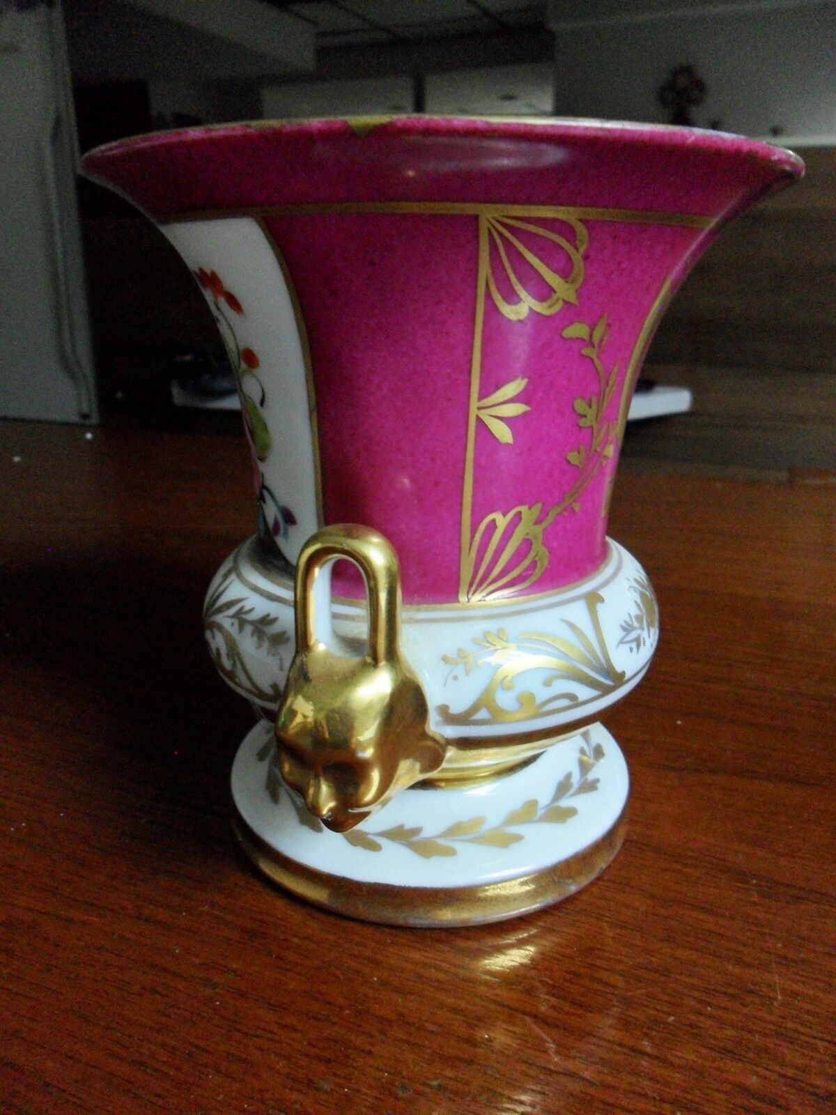 Vase made in France faces handles flowers and gold[a3]