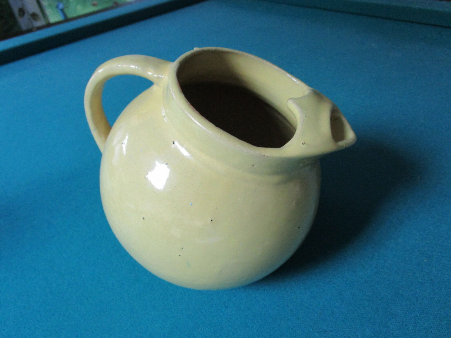 1940s Yellow McCoy Ball Pitcher Ice Lip  Round PRIMITIVE Stoneware  8" original