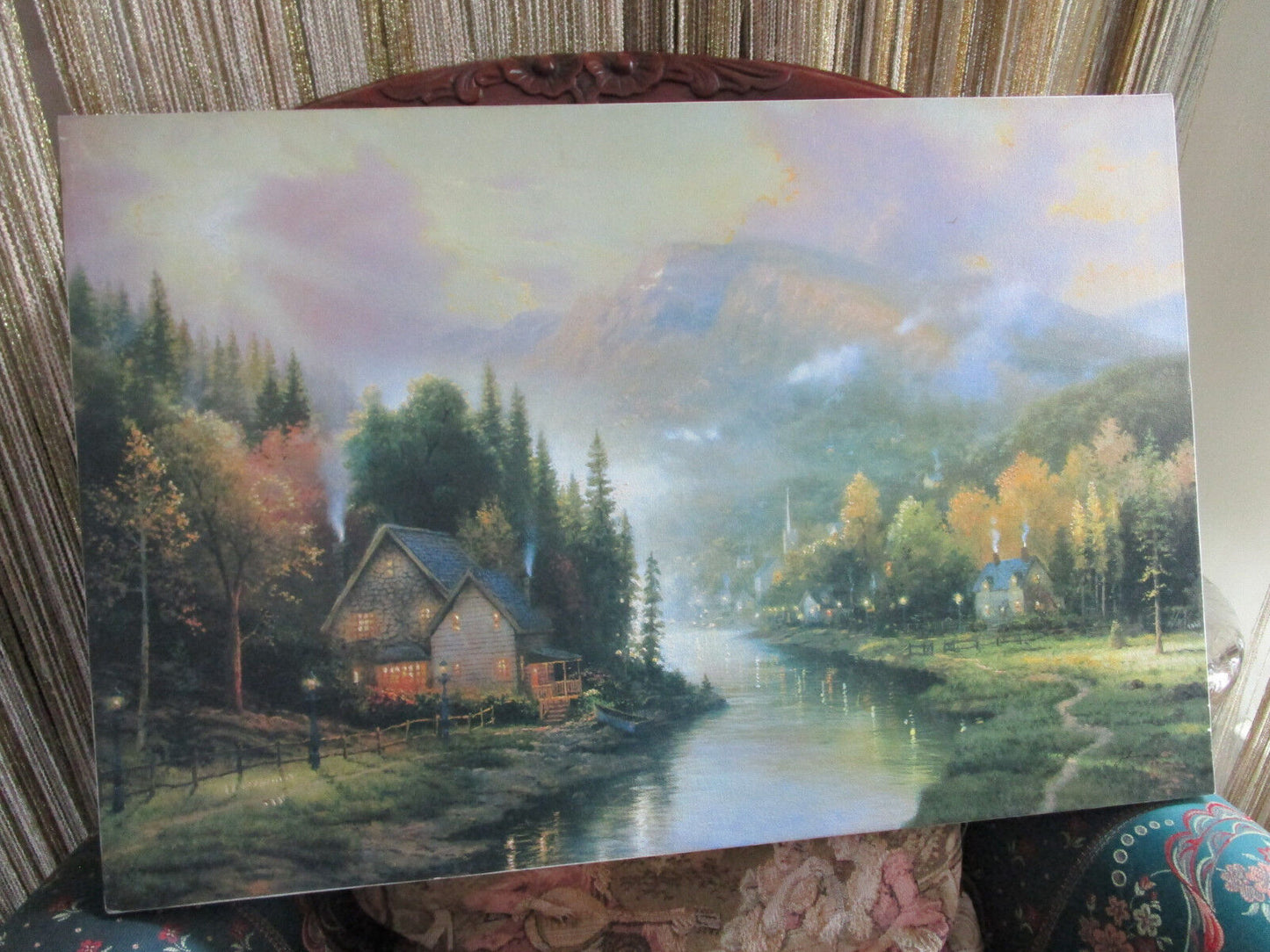 THOMAS KINKADE LIMITED EDITION ON CANVAS " SIMPLIER TIMES" 18 X 27" NO FRAME