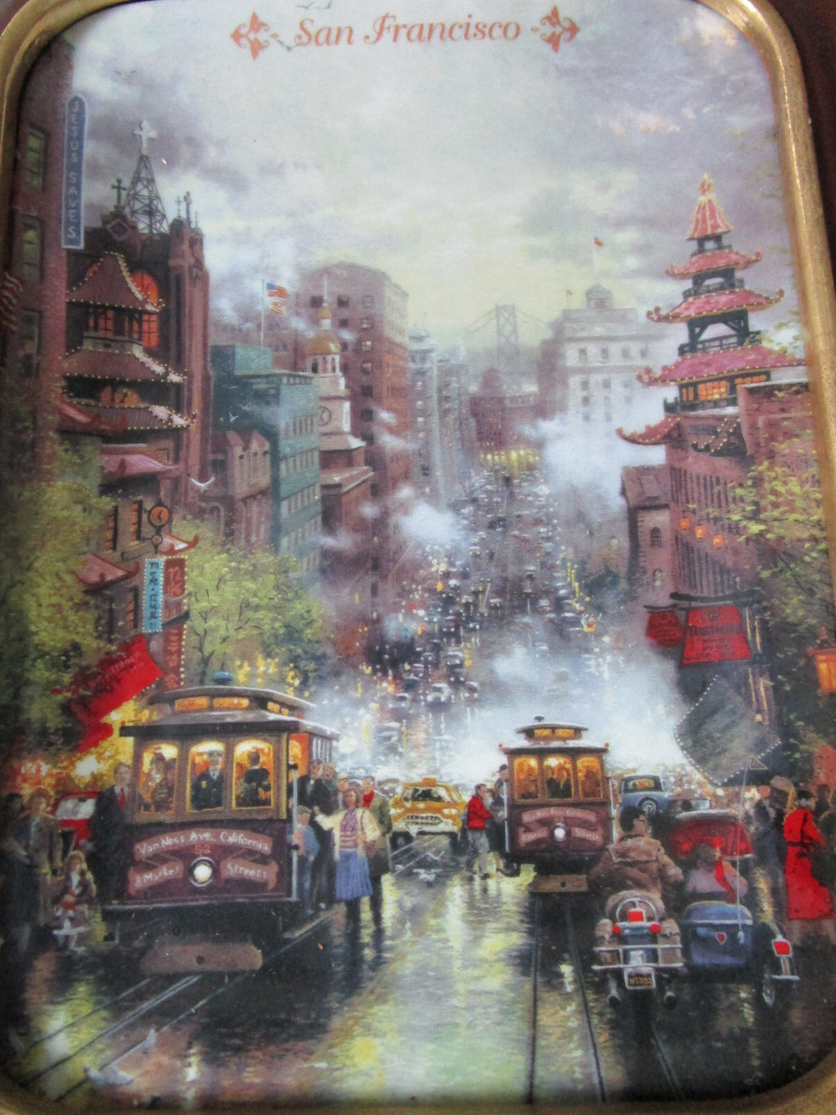 THOMAS KINKADE NEW YORK AND SAN FRANCISCO IN RAINY DAYS COLLECTOR FRAMED PLATES