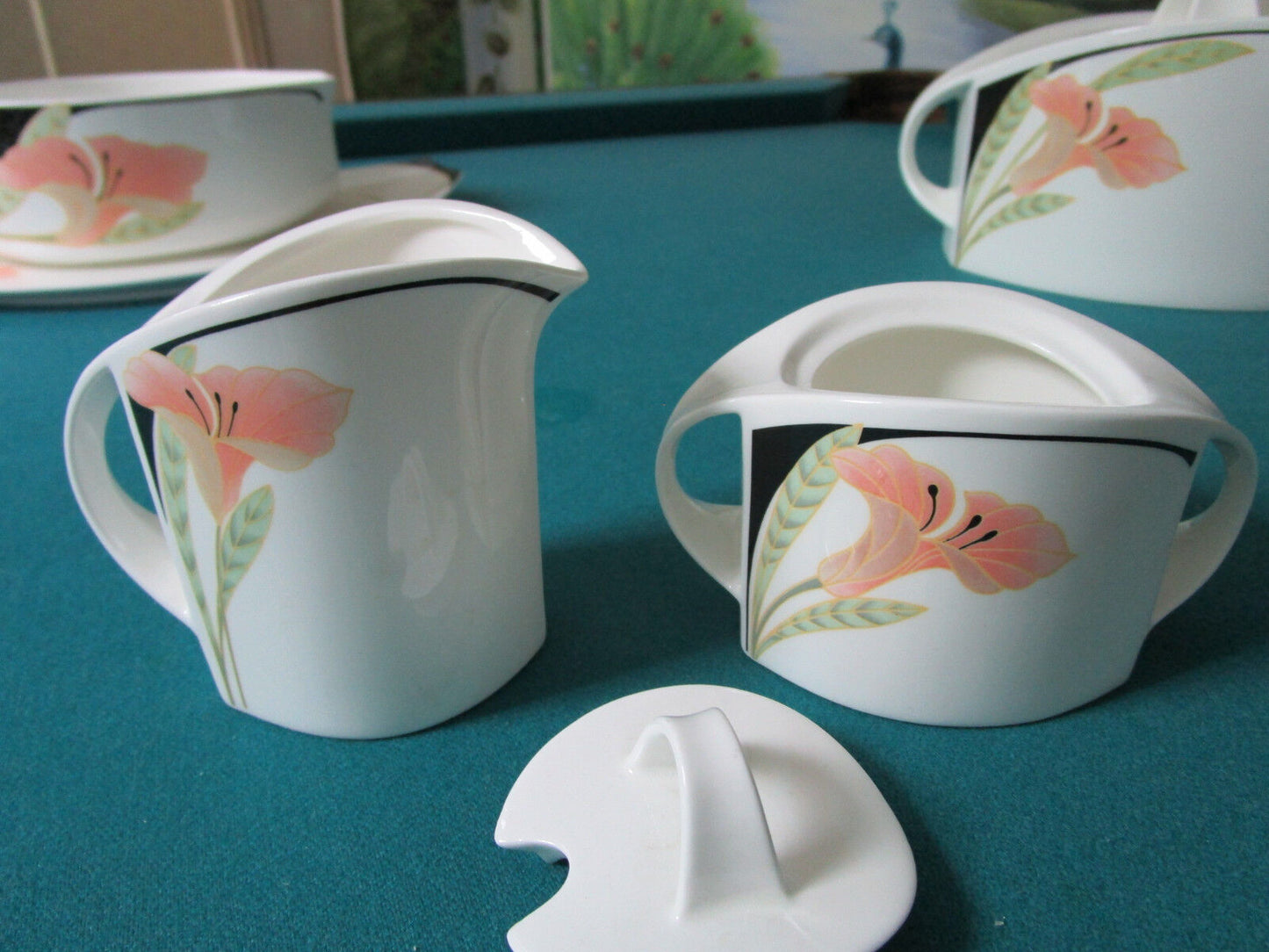 VILLEROY AND BOCH ENGLISH IRIS PATTERN floral TRAYS, BOWLS, CREAMER SUGAR-PICK 1