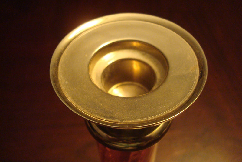 Candleholder TOWER  pink GLASS and silverplate, round body, 9 1/2" ORIGINAL