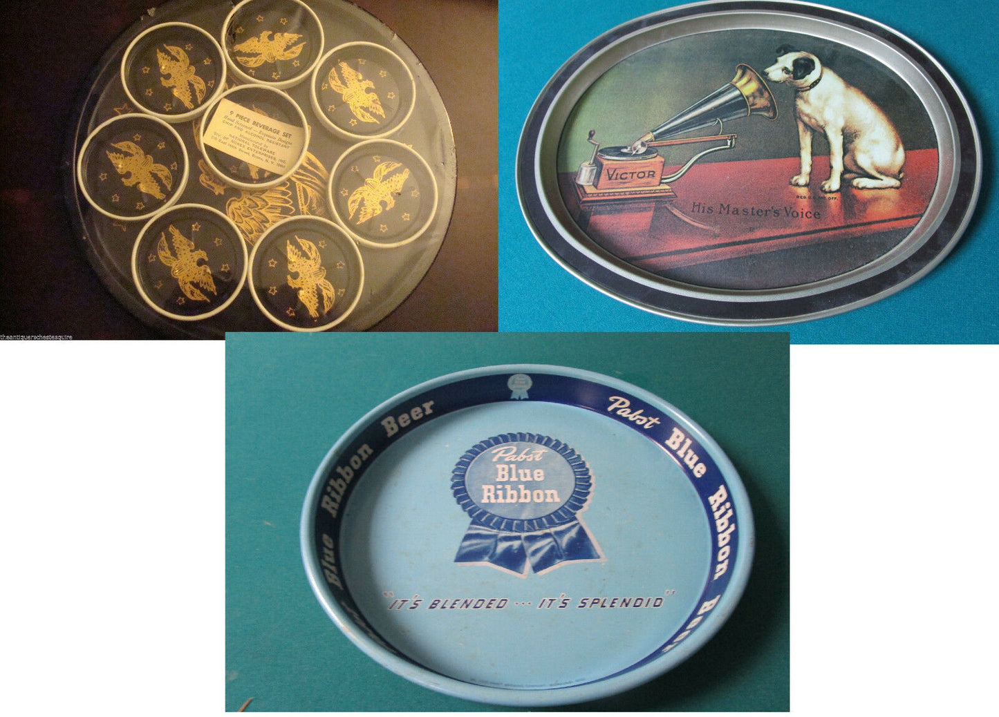 TIN TRAYS ADVERTISING PABST BLUE RIBBON , RCA VICTOR, TOLEWARE PICK ONE