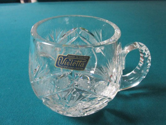 VIOLETTA POLAND CRYSTAL CUT LARGE CUP WITH HANDLE MUG [*GL-10]